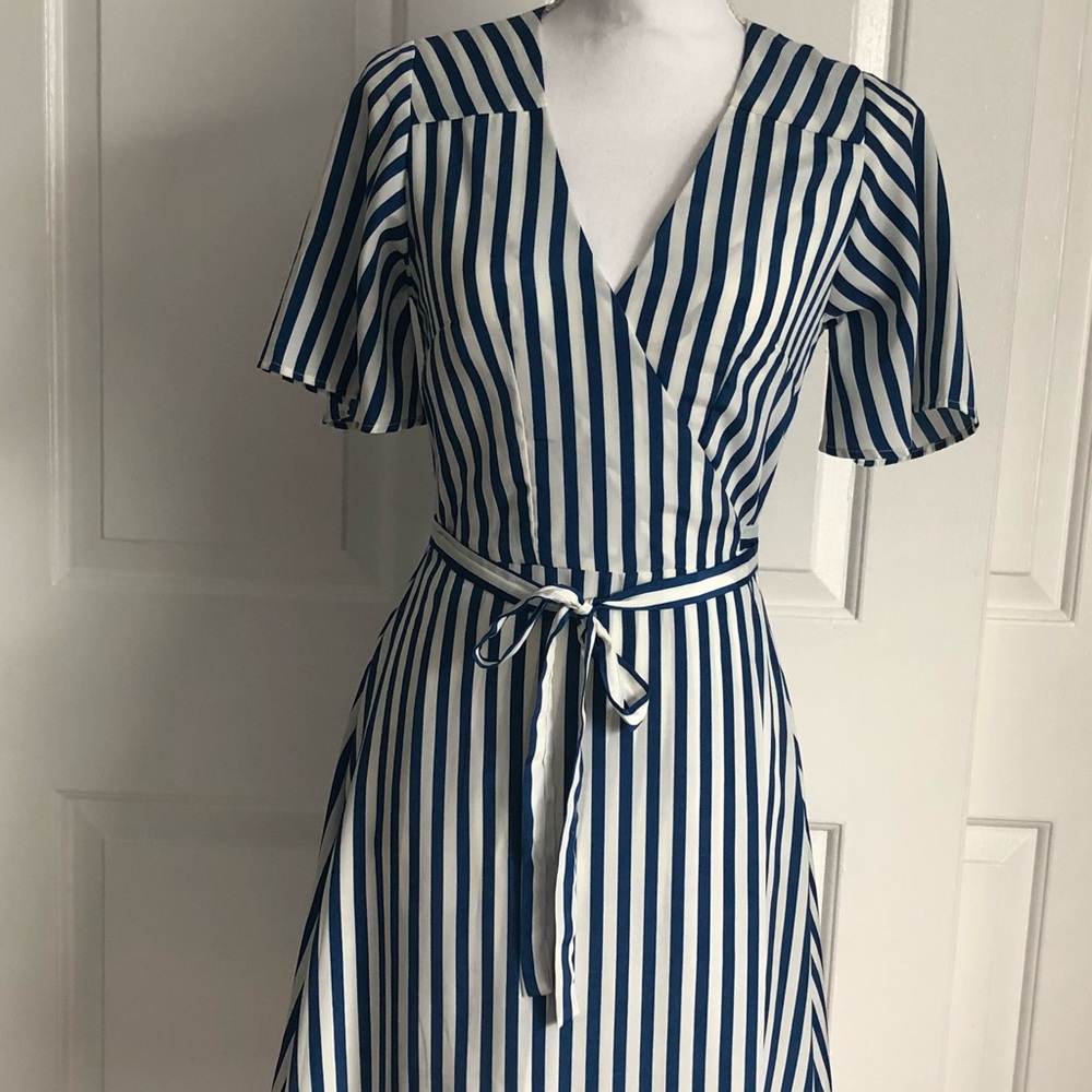 Anthropologie Blue/White Stripe Wrap Dress, S